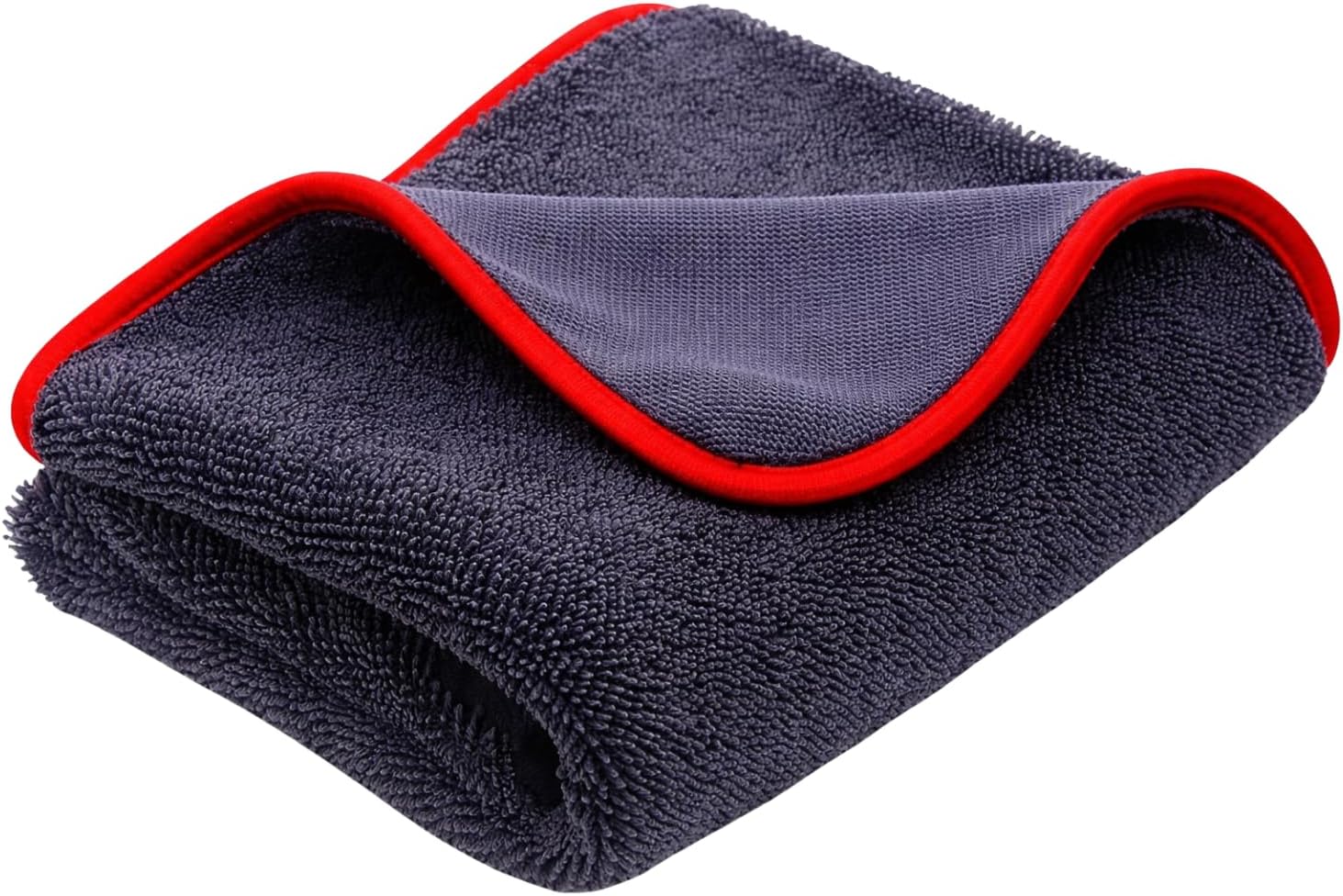 1200GSM Süper Su Emici Özellikli Mikrofiber Araç Kurulama Havlusu 50x70 cm, Orta Boy Çift Katlı Araç Kurutma ve Torpido Silme Bezi (Kırmızı-Gri)