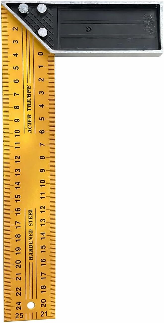 Gönye, Sarı ve Siyah, Çift Taraflı Ölçekli, Marangozluk ve İnşaat için, 25 cm