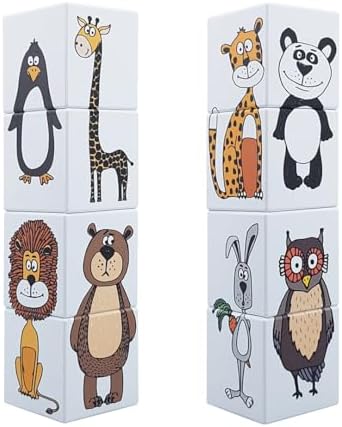 Sevimli Hayvanlar - Iki Parçalı Puzzle - Manyetik 4 Küp - 1 Yaş İlk Yapboz