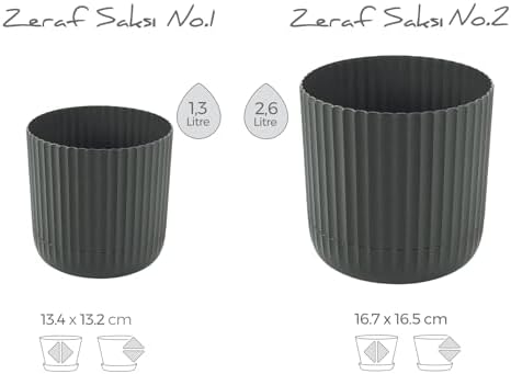 Alternative view of Zeraf Yuvarlak Saksı Seti 1,3 litre + 2,6 litre, İç Mekan - Dış Mekan 2li Ekonomik Set Koyu Yeşil Renk