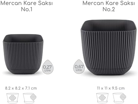 Alternative view of Kare Saksı Seti 0,27 litre + 0,67 litre, İç Mekan - Dış Mekan 2li Ekonomik Set Renk