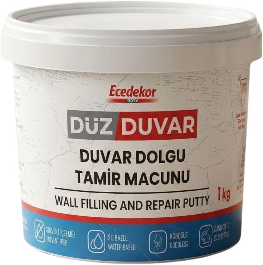 Düz Duvar - Dolgu ve Tamir Macunu, Su Bazlı, Solvent İçermez, Kokusuz, 1 kg