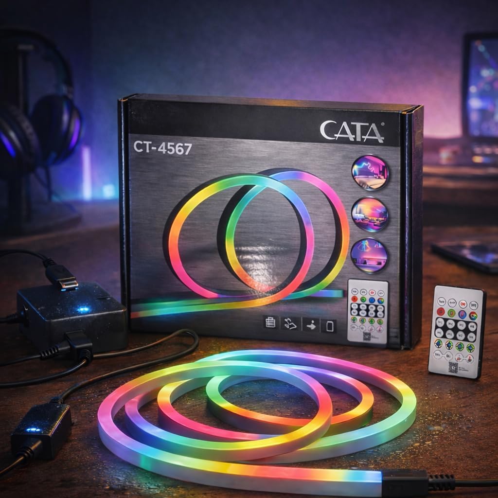 RGB Akıllı Neon LED Set 5 Metre – 7W USB Girişli, Mobil Uygulama ve Kumanda Kontrollü, Müzik Senkronlu, IP65 Su Geçirmez, Kişiselleştirilebilir Renk Efektli, Oyuncu Odası Dekoratif Aydınlatma