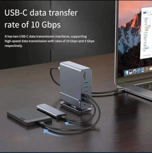 16in1 Type-C Docking Station, 4K UHD Destekli, Hızlı USB 3.0 Veri Transferi, Gigabit Ethernet, MacBook, iPad, ve Diğer Cihazlarla Uyumlu, Yüksek Hızlı Çift USB-C Çıkışı | TC16in1
