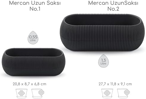 Alternative view of Uzun Saksı Seti 0,55 litre + 1,3 litre, İç Mekan - Dış Mekan 2li Ekonomik Tabaklı Plastik Saksı Set Renk