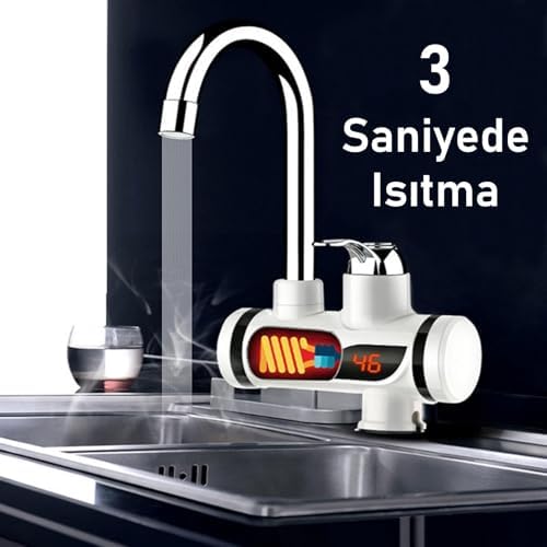 Ani Su Isıtıcılı Musluk Elektrikli Şofben Musluk Dijital Göstergeli 3000W