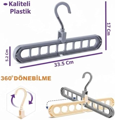 Alternative view of Akıllı Elbise Askısı Düzenleyici, 9 Gözlü, Katlanabilir, 360° Dönen Kanca, Polimer Plastik, 33.5 x 5.2 cm,
