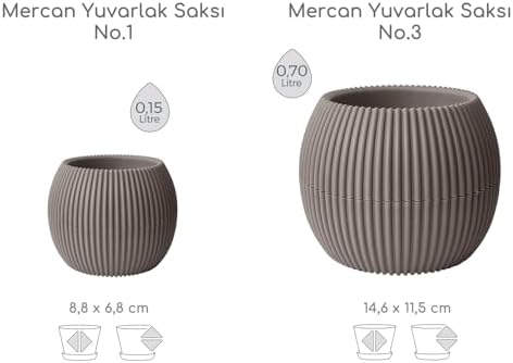 Alternative view of Yuvarlak Saksı Seti 0,15 litre + 0,7 litre, İç Mekan - Dış Mekan 2li Ekonomik Tabaklı Plastik Saksı Set Kahve Renk