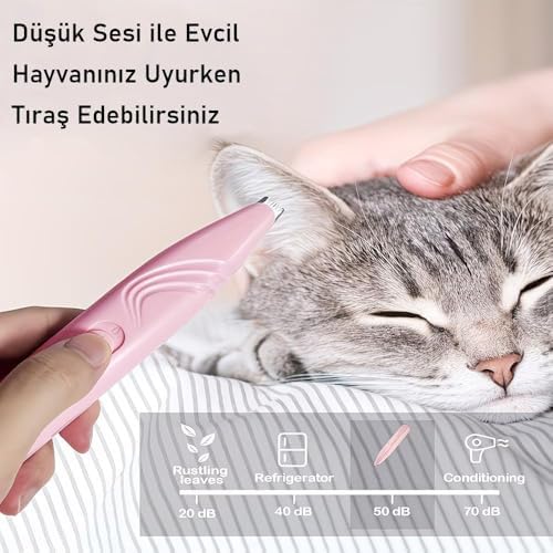 Alternative view of Kedi Köpek Pati Tüy Kesme Makinesi Sessiz Hassas Bölge Traş Cihazı Seramik & Çelik Bıçaklı Pembe
