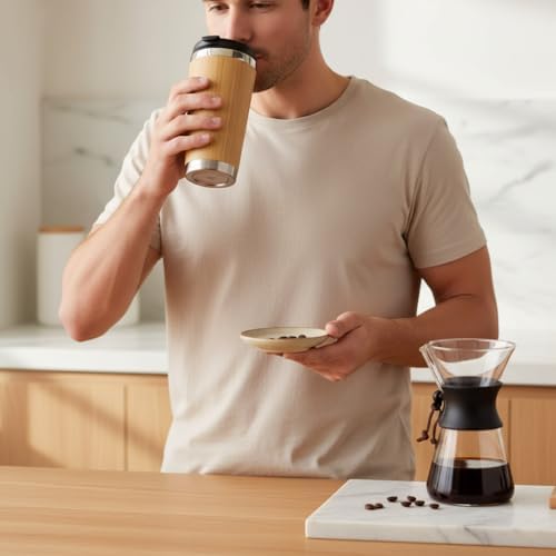 Alternative view of 450 ml Bambu Kaplama Tabanlı Çelik Termos - ve Soğuk Tutucu Gümüş Renkli Seyahat Bardağı (Mug)