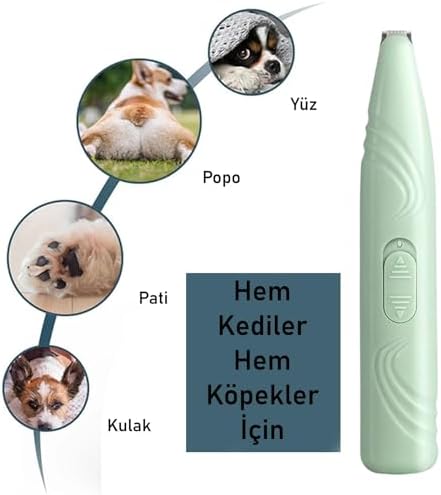 Alternative view of Kedi Köpek Pati Tüy Kesme Makinesi Sessiz Hassas Bölge Traş Cihazı Seramik & Çelik Bıçaklı Yeşil