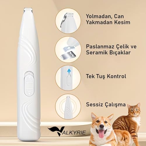 Kedi Köpek Pati Tüy Kesme Makinesi Sessiz Hassas Bölge Traş Cihazı Seramik & Çelik Bıçaklı