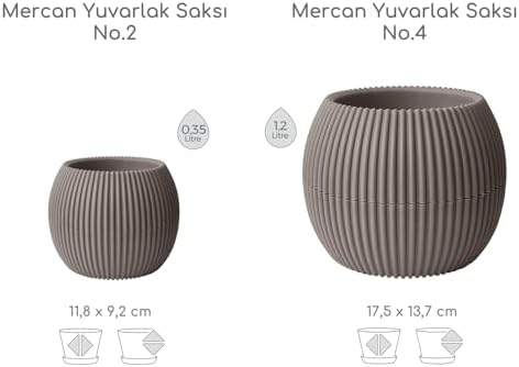 Alternative view of Yuvarlak Saksı Seti 0,35 litre + 1,2 litre, İç Mekan - Dış Mekan 2li Ekonomik Tabaklı Plastik Saksı Set Kahve Renk