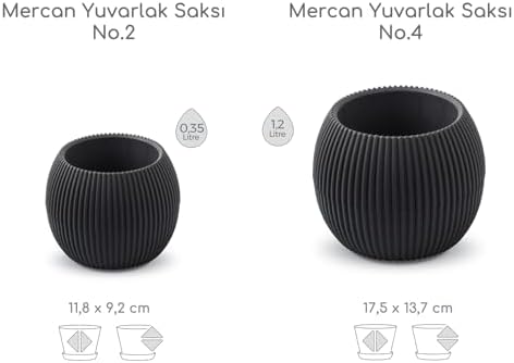 Alternative view of Yuvarlak Saksı Seti 0,35 litre + 1,2 litre, İç Mekan - Dış Mekan 2li Ekonomik Tabaklı Plastik Saksı Set Renk