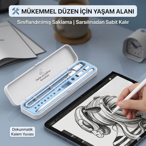Alternative view of Dokunmatik Kalem Saklama Kutusu | Kalem ve Uç Organizer Kılıf | Sert Kasa + Yumuşak Silikon İç | Su Geçirmez & Taşınabilir Aksesuar Kutusu