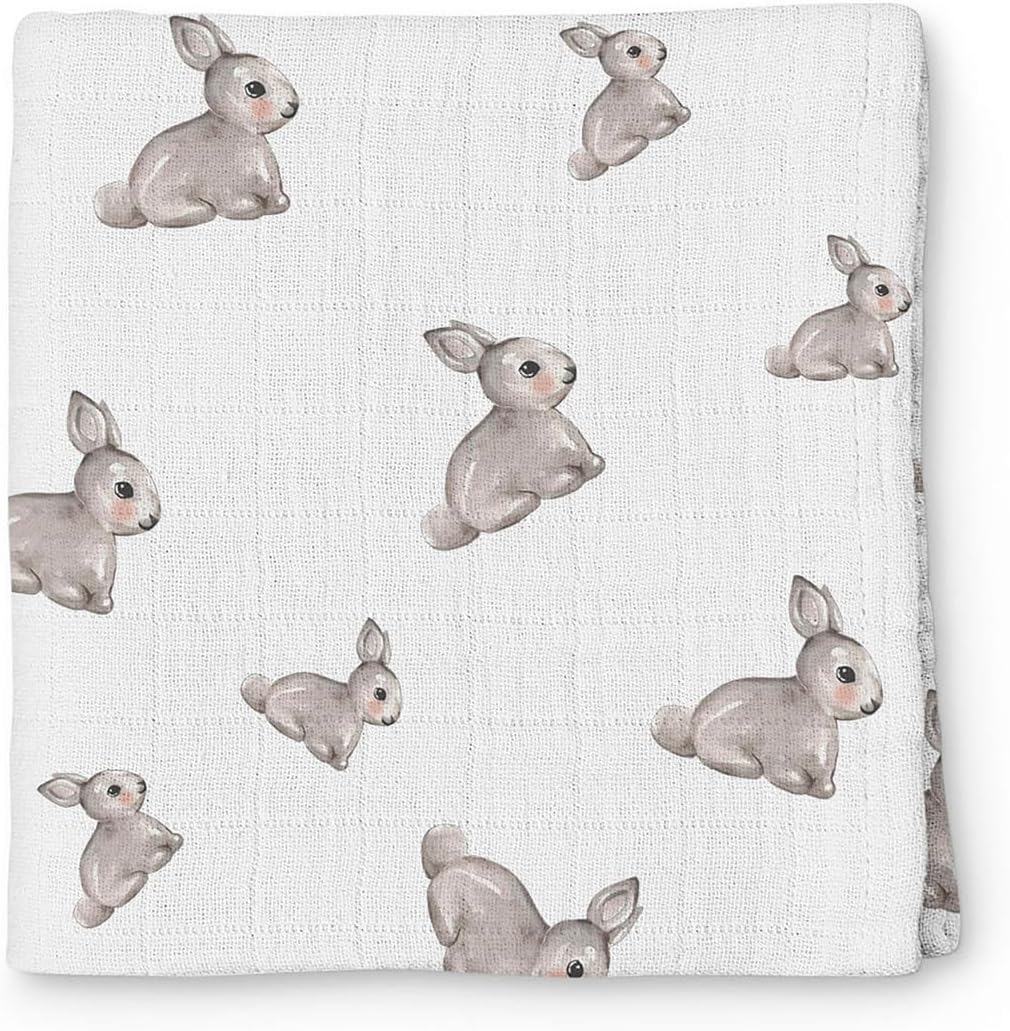 Alternative view of Muslin Bebek Örtüsü,%100 Pamuk, Beyaz, 120x120 cm, Iconique Lapin Desenli, OEKO-TEX Sertifikalı