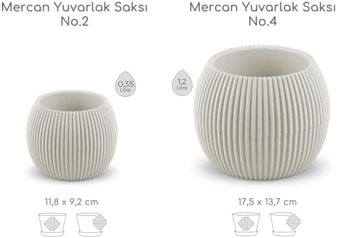 Yuvarlak Saksı Seti 0,35 litre + 1,2 litre, İç Mekan - Dış Mekan 2li Ekonomik Tabaklı Plastik Saksı Set Renk