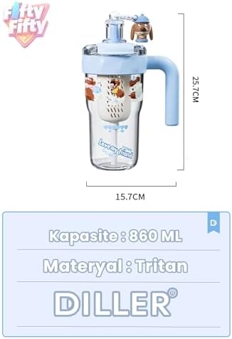 Alternative view of DILLER 860 ML Pipetli & Rahat İçim Çift Kullanım Tritan Su matarası Suluk -FFD860ML3RENK