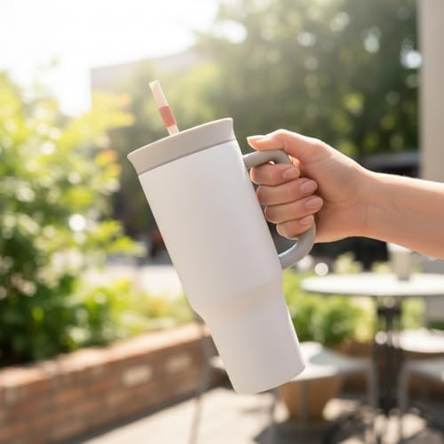 Alternative view of 1200 ml Pipetli ve Kulplu Çelik Termos - Yeşil ve Beyaz Renk Seçenekli Dev Boy /Soğuk Tutucu Seyahat Bardağı (BEYAZ)