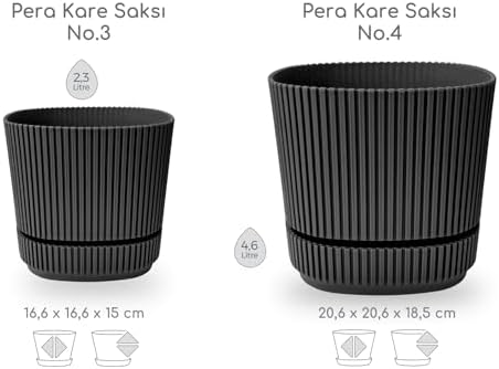 Alternative view of Kare Saksı Seti 2,3 litre + 4,6 litre, İç Mekan - Dış Mekan 2li Ekonomik Tabaklı Saksı Set Renk