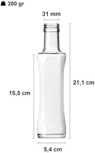 Kalın Cam Şişe Seti, 250 ml, Yağdanlık Akıtıcılı Kapaklı, Yağlık ve Sirkelik, Kapüşonlu, 6 Adet, Yeniden Kullanılabilir (Şeffaf, Geolive (Kavisli))