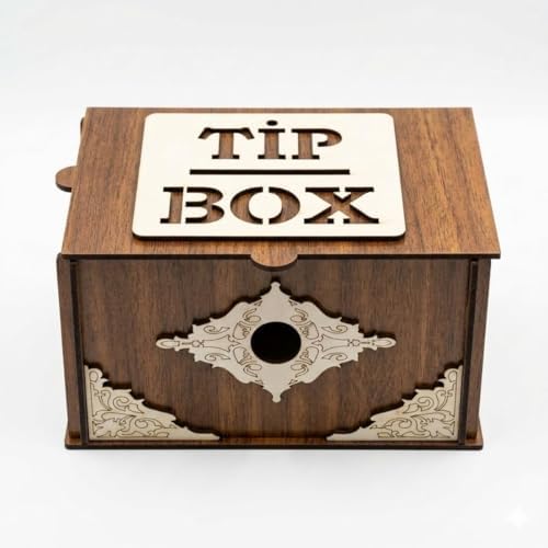 Ahşap Bahşiş Kutusu (Tip Box), Dekoratif Para Kutusu, Kilitli Tasarım, Kafe ve Restoran İçin