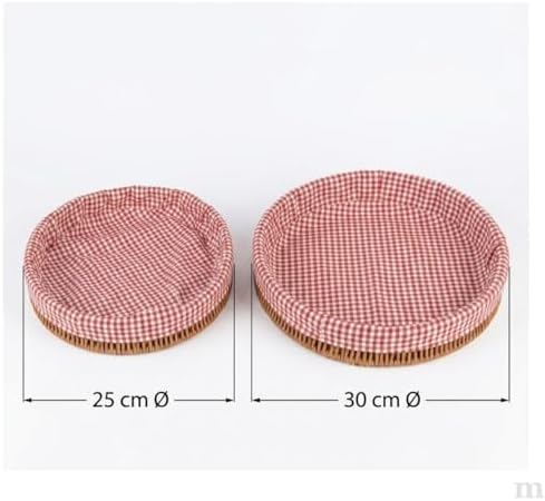 Alternative view of Hasır Yuvarlak Ekmek Sepeti, Kırmızı Beyaz Kareli Kumaş Astarlı, 2'li Set, 25 cm ve 30 cm, Piknik ve Sunum için