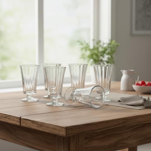 Alternative view of 6'lı Cam Kahve Yanı Su Bardağı Seti - 125 ml Ayaklı, Şeffaf ve Kristal Kesim Desenli Nostaljik Kadeh Takımı