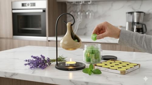 Modern Seramik Buhurdanlık Seti - 16'lı Tealight Mum ve Değiştirilebilir Aroma Wax Hediye (YEŞİL)