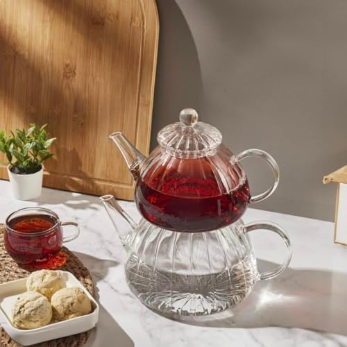 Cam Çaydanlık Seti, Borosilikat Cam, Dayanıklı, Şeffaf, Modern Tasarım, Bitki Çayı Demleme