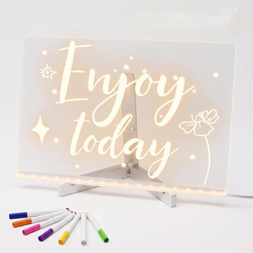 Shopexxtra LED Işıklı Şeffaf Çizim Tableti ve Yazı Tahtası - 30x20 cm, Ayarlanabilir Standlı Akrilik Not Panosu, USB Güçlü Eğitici Çocuk Boyama Seti, 7 Renkli Kalem ve Temizleme Bezi Hediyeli