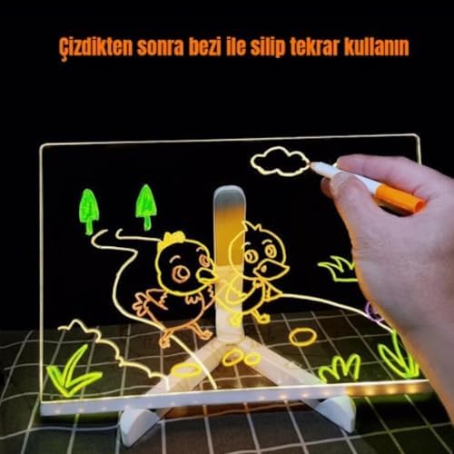 Alternative view of Shopexxtra LED Işıklı Şeffaf Çizim Tableti ve Yazı Tahtası - 30x20 cm, Ayarlanabilir Standlı Akrilik Not Panosu, USB Güçlü Eğitici Çocuk Boyama Seti, 7 Renkli Kalem ve Temizleme Bezi Hediyeli