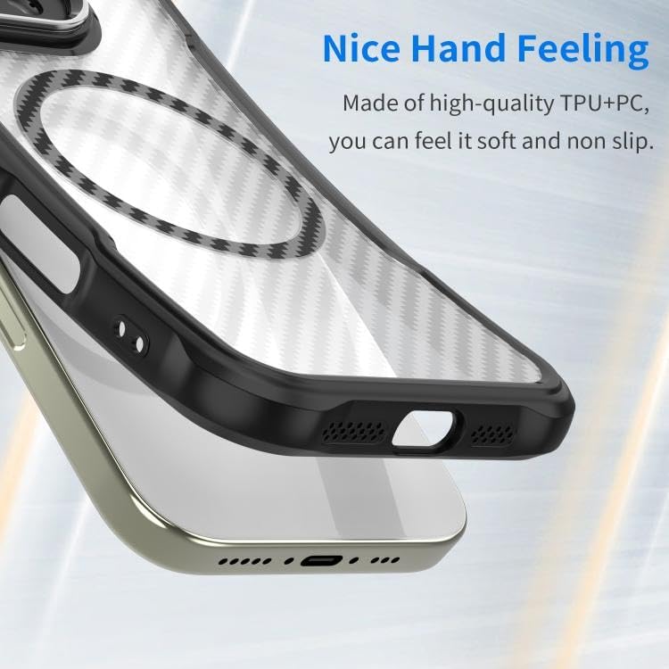 Alternative view of [Clear-Carbon] Galaxy S25 FE için Kılıf Manyetik [MagSafe ile Uyumlu] S25 FE Koruyucu Darbe Emici Güçlü Manyetikli Arkası Karbon Fiber Dokulu S25 FE Kılıfı (Siyah)