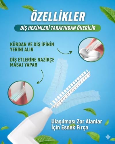 L-Shaped Diş Arası Fırçası 10 Adet Beyaz Renk Arayüz Fırçası Seti 0.4 mm Diş Bakımı Diş Arası Temizleme