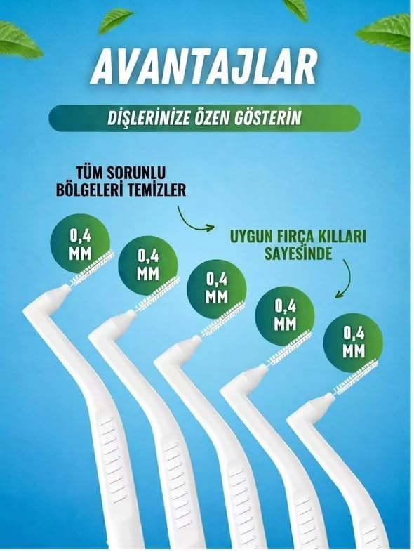 Alternative view of L-Shaped Diş Arası Fırçası 10 Adet Beyaz Renk Arayüz Fırçası Seti 0.4 mm Diş Bakımı Diş Arası Temizleme