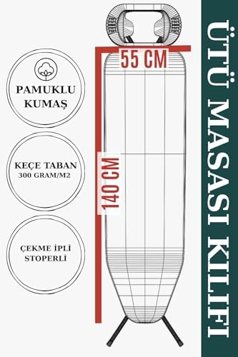 Alternative view of ASEV HOME Ütü Masası Kılıfı Keçeli İpli Stoperli Büyük Boy 55x140 cm ASTOR