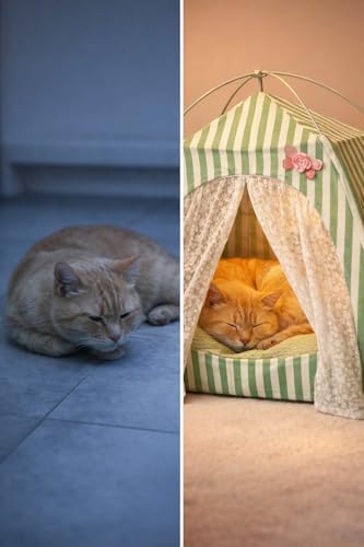 Katlanabilir Yazlık Kedi Evi File Panelli Taşınabilir Minderli Evcil Hayvan Çadırı 35x35x35 cm İç Minderli Nefes Alabilir Taşınabilir Kedi Köpek Evi Konforlu Uyku Alanı (Yeşil)