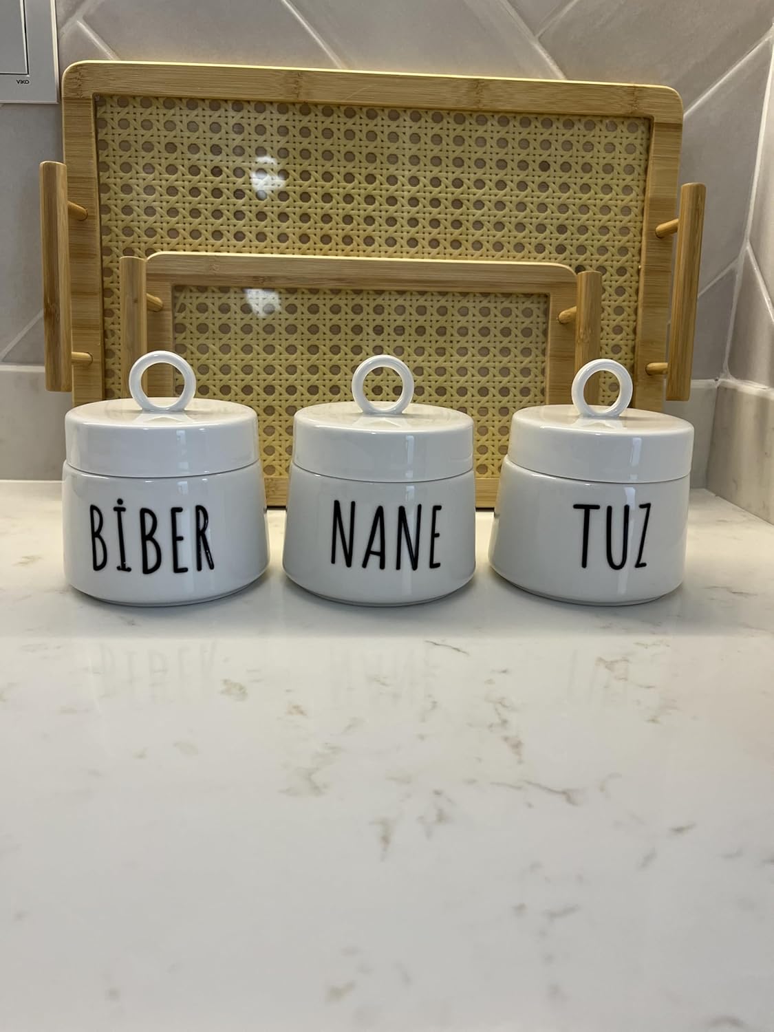 Porselen Baharatlık Kavanoz Takımı, 3 Parça, 400 ml