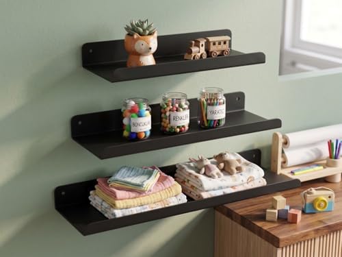 Alternative view of 3’lü Metal Duvar Rafı Yapışkanlı Raf Seti Banyo Rafı Mutfak Rafı Dekoratif Duvar Rafı Siyah Minimal Raf Organizer Seti 30-35-40 cm