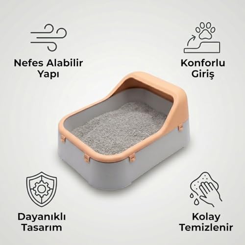 Alternative view of Kedi Kumu Kabı Geniş Hacimli Kedi Tuvaleti Plastik Kedi Tuvalet Kabı Açık Kedi Kum Kabı Kolay Temizlenebilir Dayanıklı Tasarım (Açık Gri-Krem)
