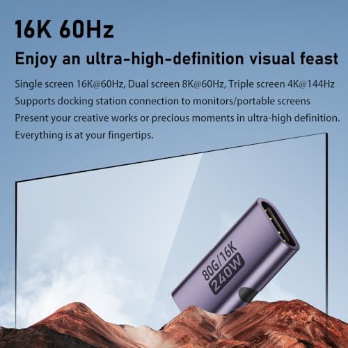 Alternative view of 80Gbps USB-C Dişi - Dişi Adaptör, 240W PD3.1 Hızlı Şarj, 16K@60Hz Görüntü Aktarımı, Alüminyum Alaşımlı Tip-C Dişi Konnektör Uzatıcı - Siyah OTGFF