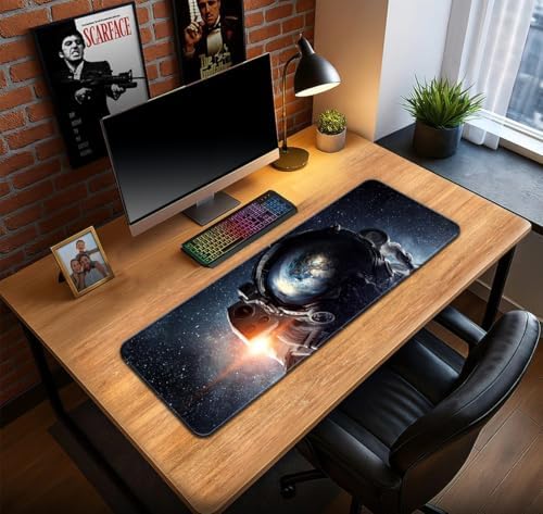 Alternative view of Uzay ve Astronot Temalı Oyun Gaming Klavye Mouse Pad Masa Matı 70x30cm Kaymaz Kauçuk Taban Dikişli Kenar