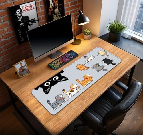 Alternative view of Yaramaz Kediler Oyun Gaming Klavye Mouse Pad Masa Matı 70x30cm Kaymaz Kauçuk Taban Dikişli Kenar