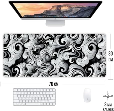 Wave Temalı Oyun Gaming Klavye Mouse Pad Masa Matı 70x30cm Kaymaz Kauçuk Taban Dikişli Kenar