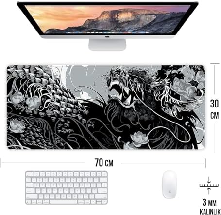 Alternative view of Tribal Ejder Temalı Oyun Gaming Klavye Mouse Pad Masa Matı 70x30cm Kaymaz Kauçuk Taban Dikişli Kenar