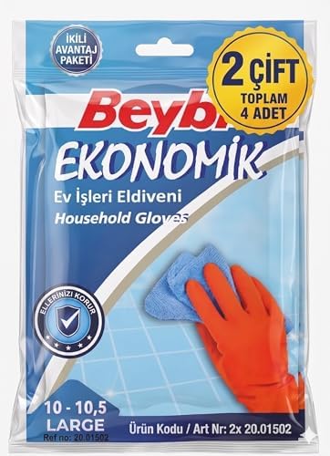 Alternative view of 2 Çift Beybi Bulaşık ve Temizlik Eldiveni (10-10.5 Numara) - Büyük Boy Dayanıklı Doğal