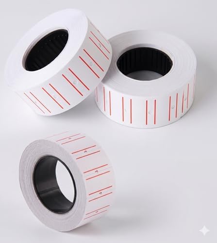 Alternative view of 3 Rulo Fiyat Etiketi Seti (21x12 mm) - Çift Kırmızı Çizgili MX-5500 Uyumlu Tek Satır Etiket Makinesi Rulosu
