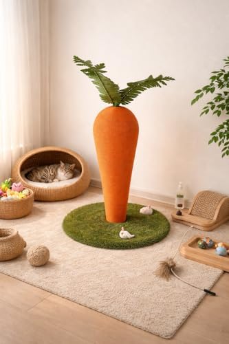 Havuç Figürlü Kedi Tırmalama Tahtası 40x65 cm Jüt Halat Kaplama Çimli Tabanlı Dekoratif Kedi Tırmalama Direği Oyuncaklı Kedi Aktivite Ürünü