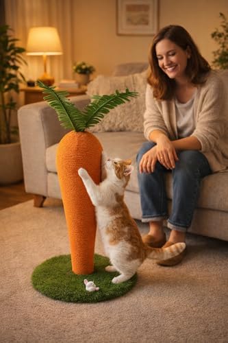 Alternative view of Havuç Figürlü Kedi Tırmalama Tahtası 40x65 cm Jüt Halat Kaplama Çimli Tabanlı Dekoratif Kedi Tırmalama Direği Oyuncaklı Kedi Aktivite Ürünü