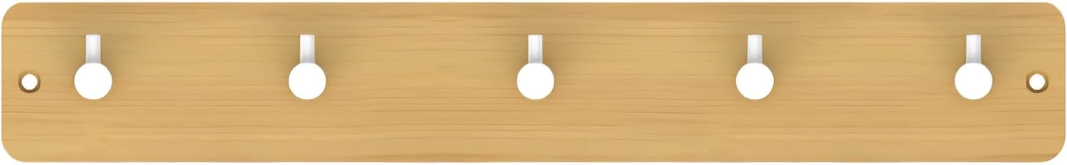 Alternative view of Bambu Duvar Askılığı, 5 Kancalı, 38x5x1,5 cm, Doğal Ahşap Görünümlü (Beyaz Kanca)